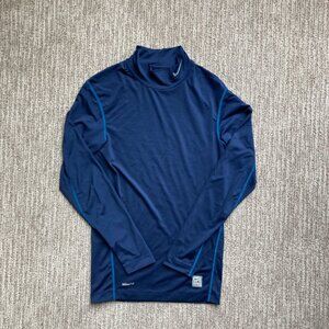 Men's Small Nike Pro Compression Mock Neck Dri Fit Long Sleeve Shirt Blue